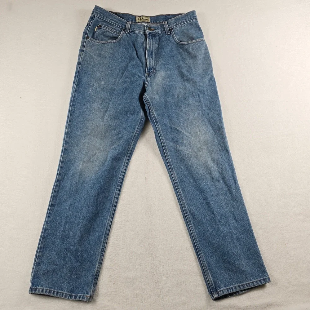 LL Bean Natural Fit Mens Blue Jeans 34x30 Medium Wash Straight Leg 104731
